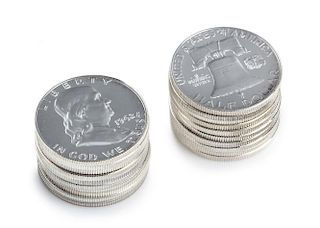 A Roll of Twenty United States 1962 Benjamin Franklin Half-Dollar Proof Coins