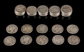A Collection of 40 United States Mercury Dimes