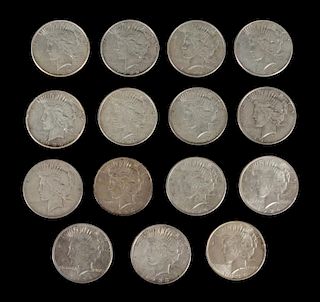 A Group of 15 United States Peace Silver Dollar Coins