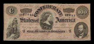 A Confederate States of American 1865 T-65 $100 Note