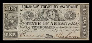 A State of Arkansas 1863 $10 Treasury Warrant