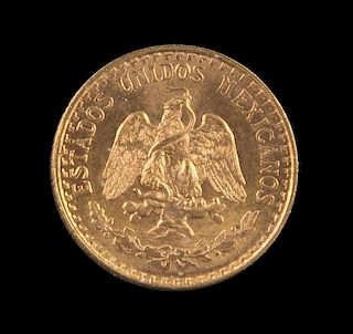 A Mexico 1945-M 2 Peso Gold Coin