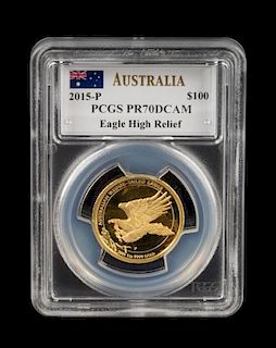 An Australia 2015-P Wedge-Tailed Eagle $100 High Relief Gold Proof