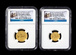 Two Australia 2014-P Year of The Horse First Strike Commemorative Gold Proofs