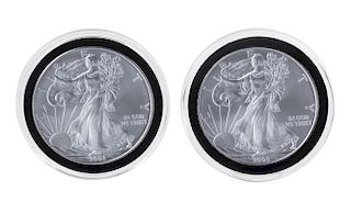 A Pair of United States 2008 Silver Eagle $1 Rounds