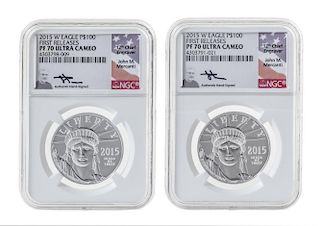 A Pair of United States 2015-W First Release $100 Platinum Proofs