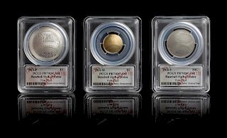 A Set of Three United States 2014 Baseball Hall of Fame Commemorative Coins With Pete Rose Autographed Case