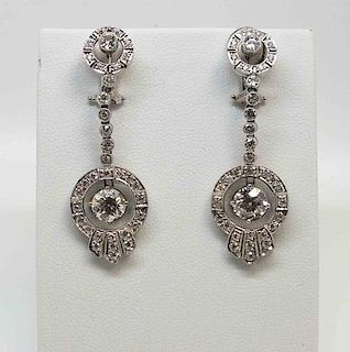 Platinum "Art Deco" Old European Diamond Earrings
