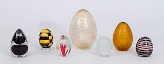GROUP OF SEVEN GLASS EGGS