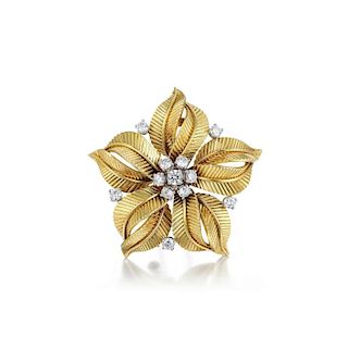 Cartier Diamond Gold Flower Brooch