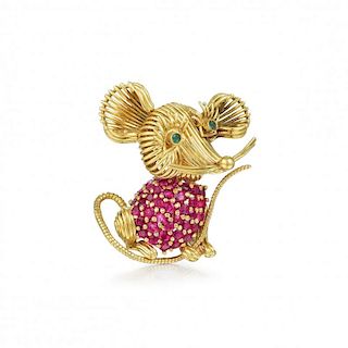 Tiffany & Co. Ruby and Emerald Mouse Brooch