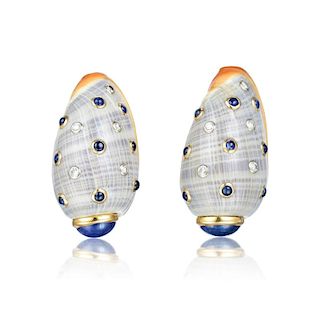 Trianon Diamond and Sapphire Seashell Earrings