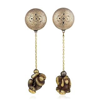 A Pair of Antique Gold Figurine Pendant Earrings
