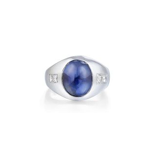 A Star Sapphire and Diamond Men's Ring