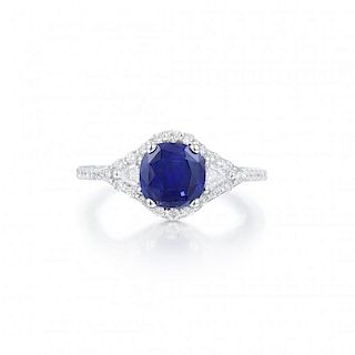 An Unheated Sapphire and Diamond Ring