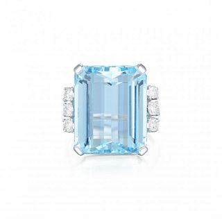 An Aquamarine and Diamond Ring