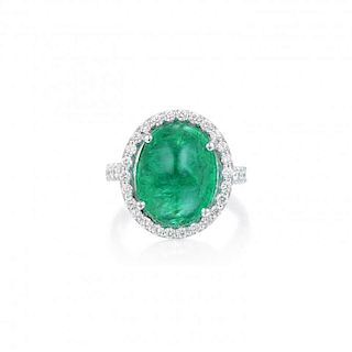An Emerald and Diamond Halo Ring