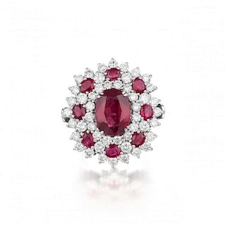 A Ruby and Diamond Cluster Ring