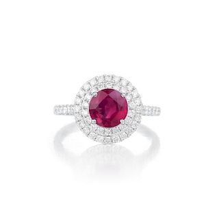 An Unheated Burmese Ruby and Diamond Ring