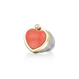 Giancarlo Giolli Heart-Shaped Coral and Diamond Ring