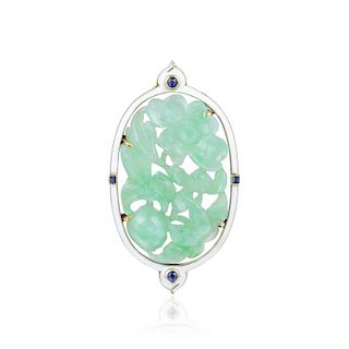 Cartier Art Deco Jade, Sapphire, and Enamel Brooch