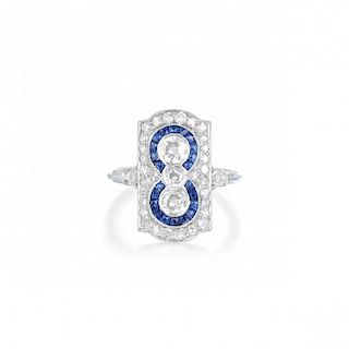 An Art Deco Diamond and Sapphire Ring