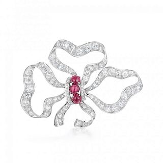 An Antique Diamond and Ruby Bow Pin