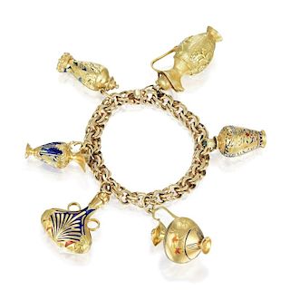A Gold and Enamel Charm Bracelet