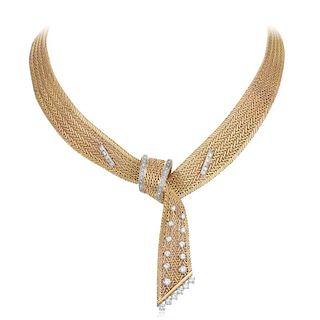 A Gold and Diamond Scarf Necklace