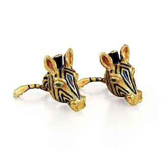Tiffany & Co. Emerald and Enamel Zebra Cufflinks