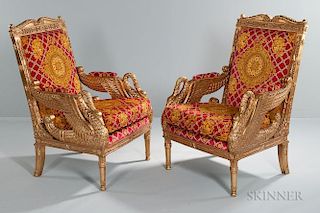 Pair of Versace Swan Throne Chairs