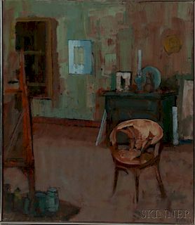 John Edward Heliker (American, 1909-2000)  Studio Interior with Chair