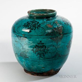 Turquoise Blue-glazed Pottery Jar 波斯翠蓝釉陶罐