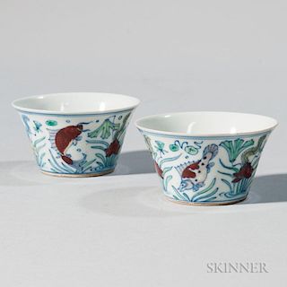 Pair of Doucai Enameled Porcelain Cups 一对彩瓷茶杯