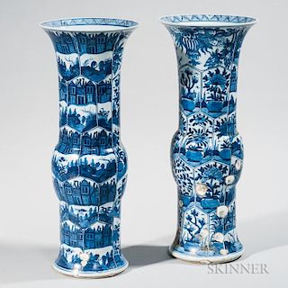 Near Pair of Blue and White Gu  -shape Vases 一对蓝白瓷鼓型瓶