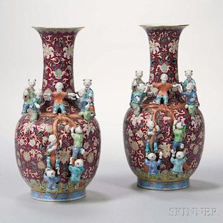 Pair of Famille Rose Figural Vases 一对粉彩人物瓶