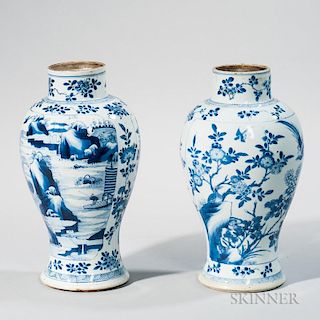 Two Blue and White Meiping   Vases 两只蓝白梅瓶