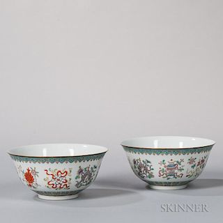 Pair of Fencai   Enameled Porcelain Bowls 一对粉彩碗