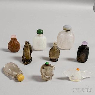 Nine Carved Rock Crystal and Quartz Snuff Bottles 九只玉石鼻烟壶