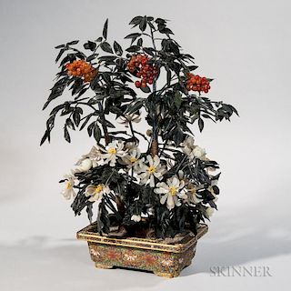 Hardstone Flowers and Plants in a Champleve Pot 玉石花卉和镶嵌珐琅花盆