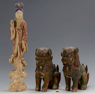 Carved Quan Yin and Foo Dogs