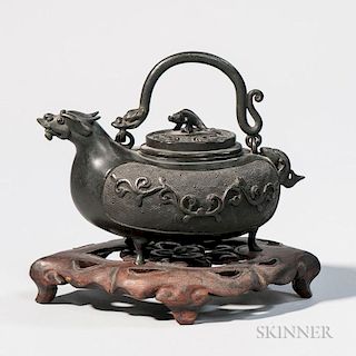 Bronze Tripod Teapot and Openwork Wood Stand 铜制三足茶壶和木架