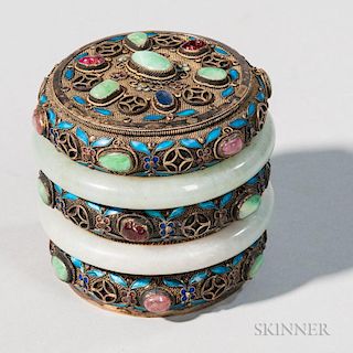 Gilt-copper and Gilt-silver Jeweled Filigree Canister 镀金铜银珠宝罐