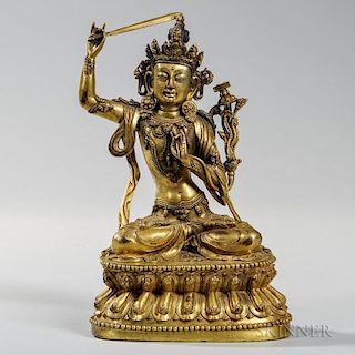 Gilt-bronze Statue of Manjusri 西藏镀金文殊菩塞铜像