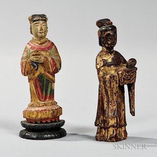 Two Wood Figures of Attendants 两个木人像