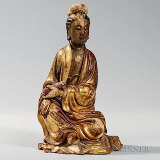 Gilt and Lacquered Wood Figure of Guanyin 镀金漆器木制观音像