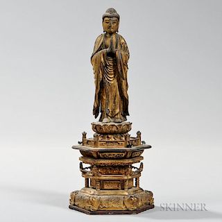 Carved Giltwood Figure of Buddha 日式镀金木制佛像