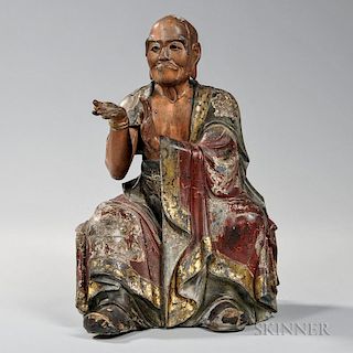 Lacquered Wood Statue of a Monk 日式漆器僧像