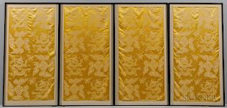Yellow Brocade Silk Yardage in Eight Glazed Frames 八幅带镜框黄锦锻织品