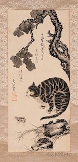 Hanging Scroll Depicting a Cat 日本画 立轴 - 猫